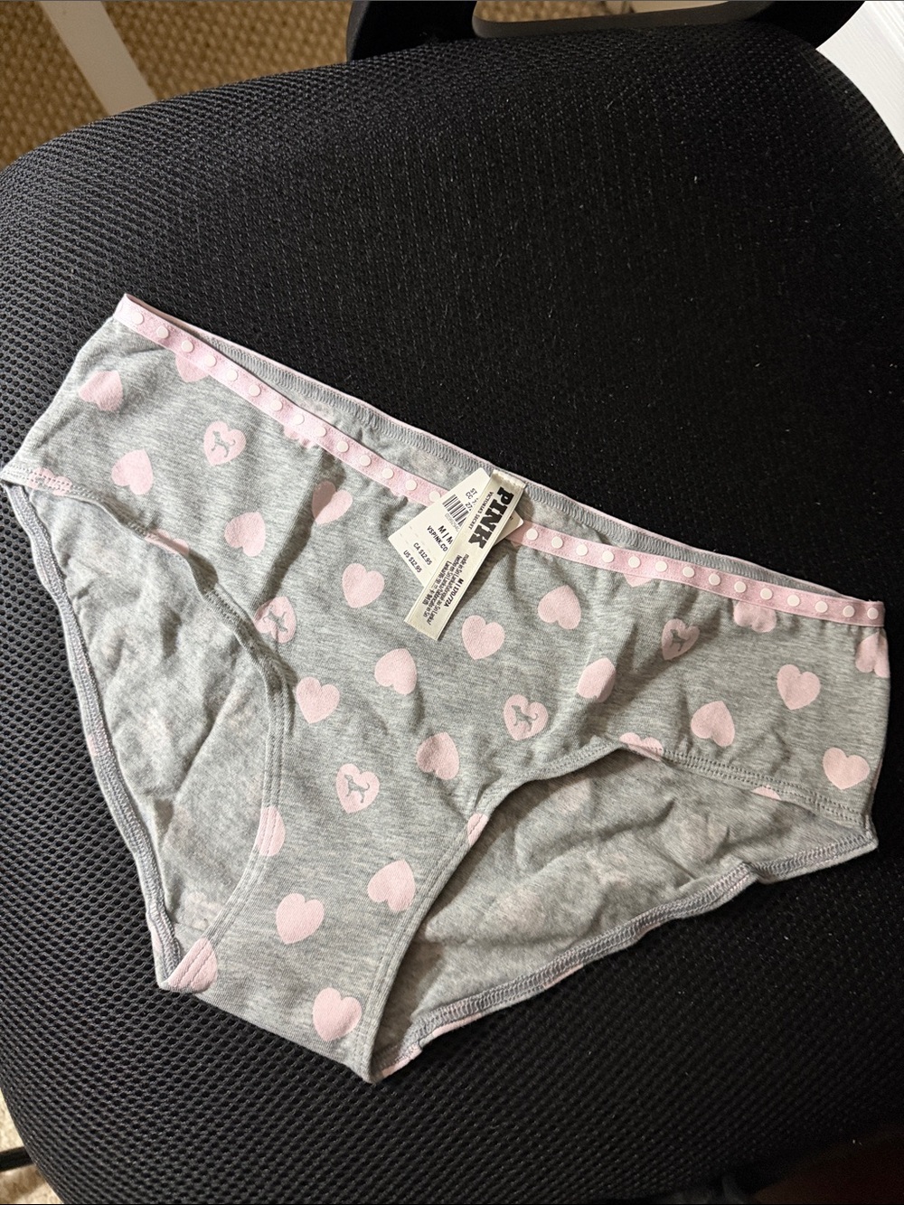 PINK Victoria's Secret Gray Cotton Cheeky with Pink Heart Print